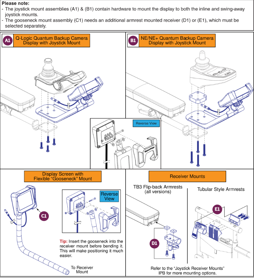 Quantum Backup Camera Display Mounts