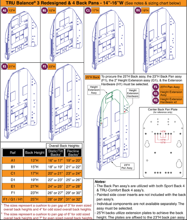 14"-16"W TRU Balance® 3 Redesigned/4 Back Pans