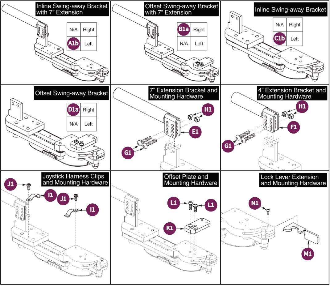 Version 1 Swing-away Joystick Bracket & Components