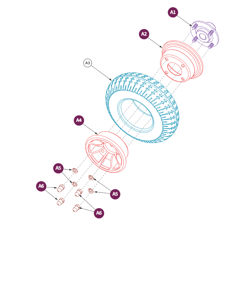 Rear Wheel Assy, Gray Tire/Black Rim