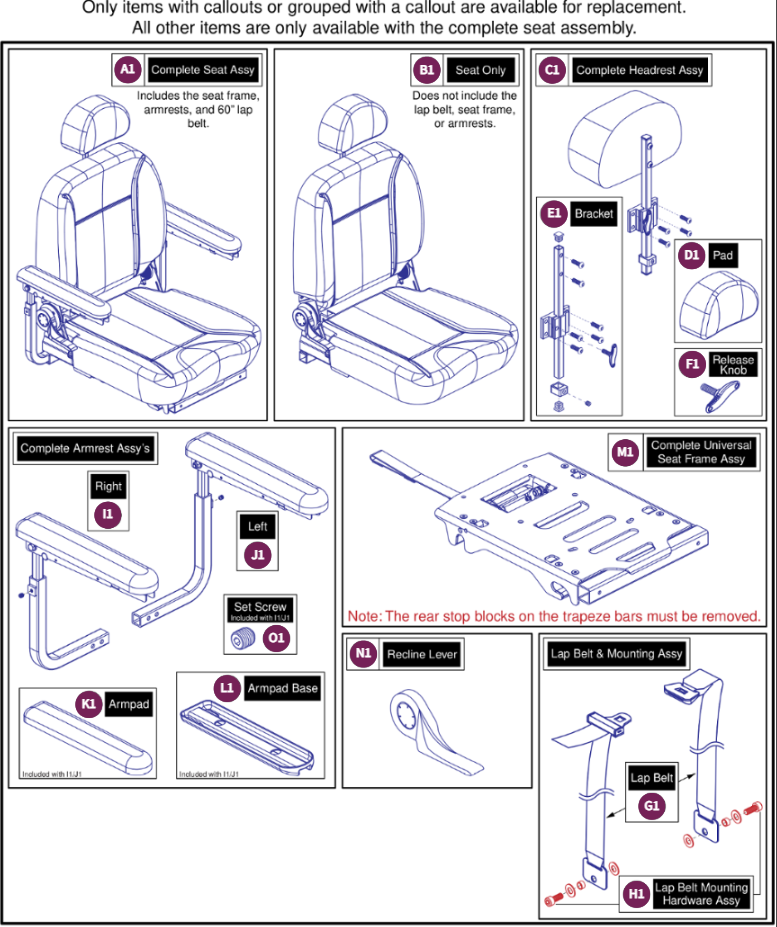 20"W x 18"-20"D Comfort Seat, 115° Ltd. Recline