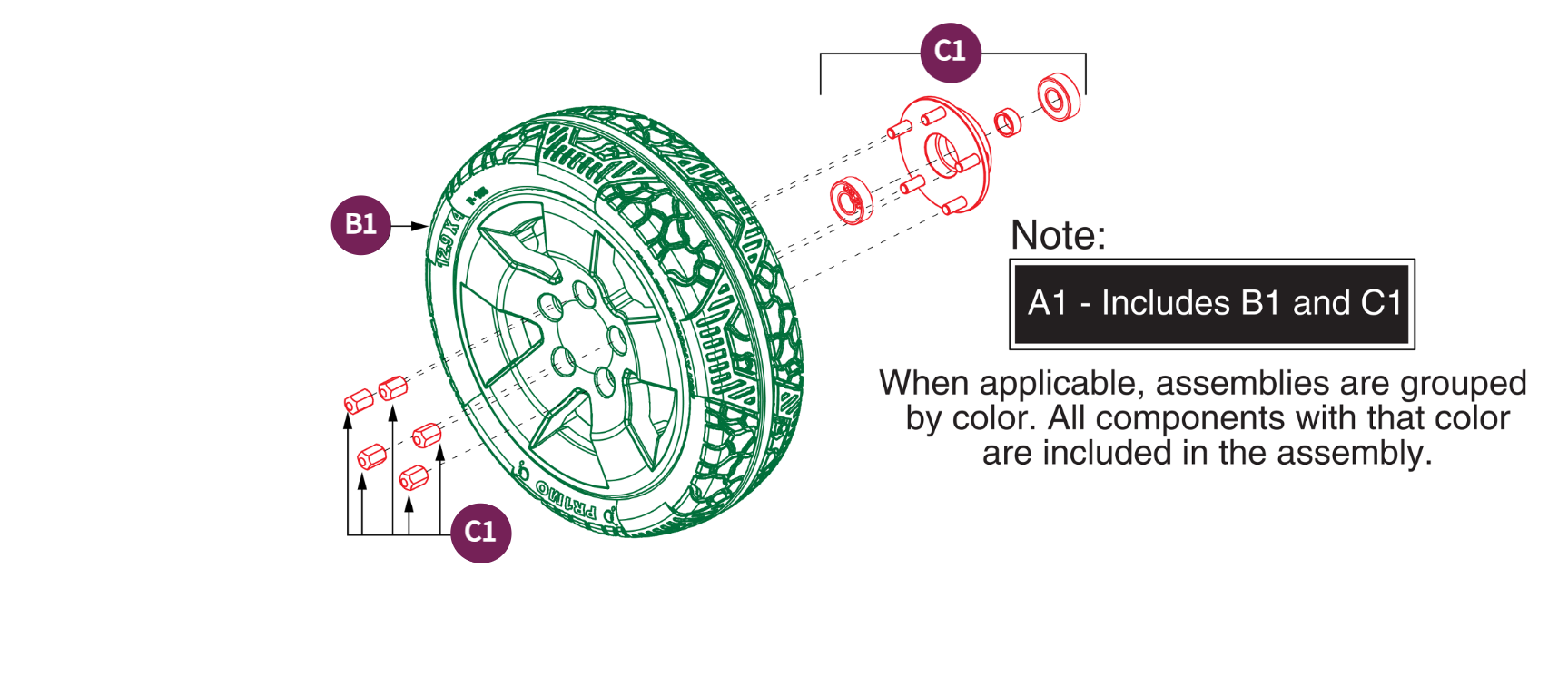 Front Flat Free Wheel Assy, Pursuit, S713