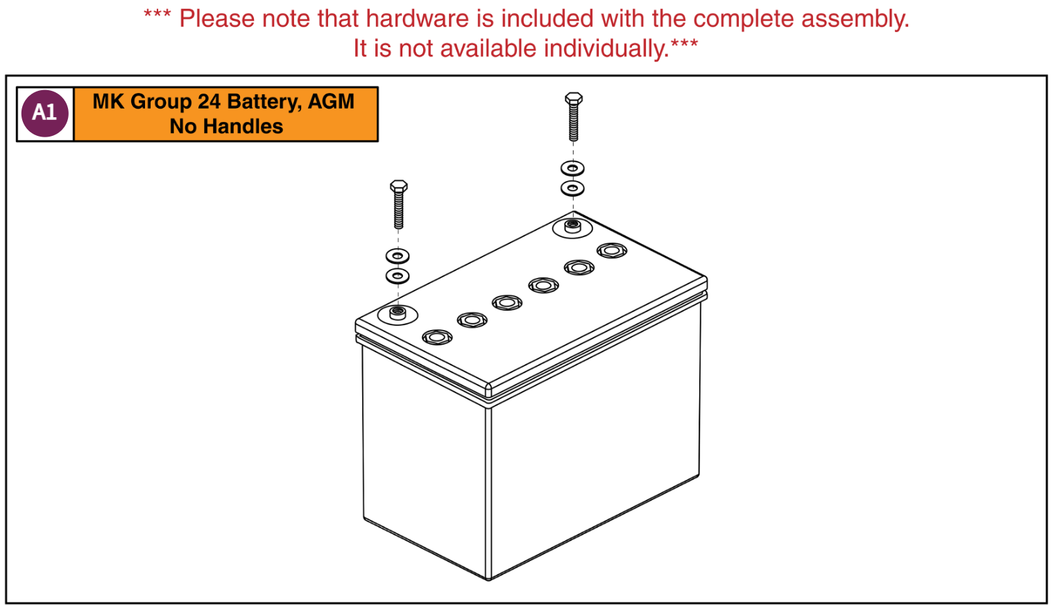 Group 24 AGM Battery, No Handles, Flush Mount, MK