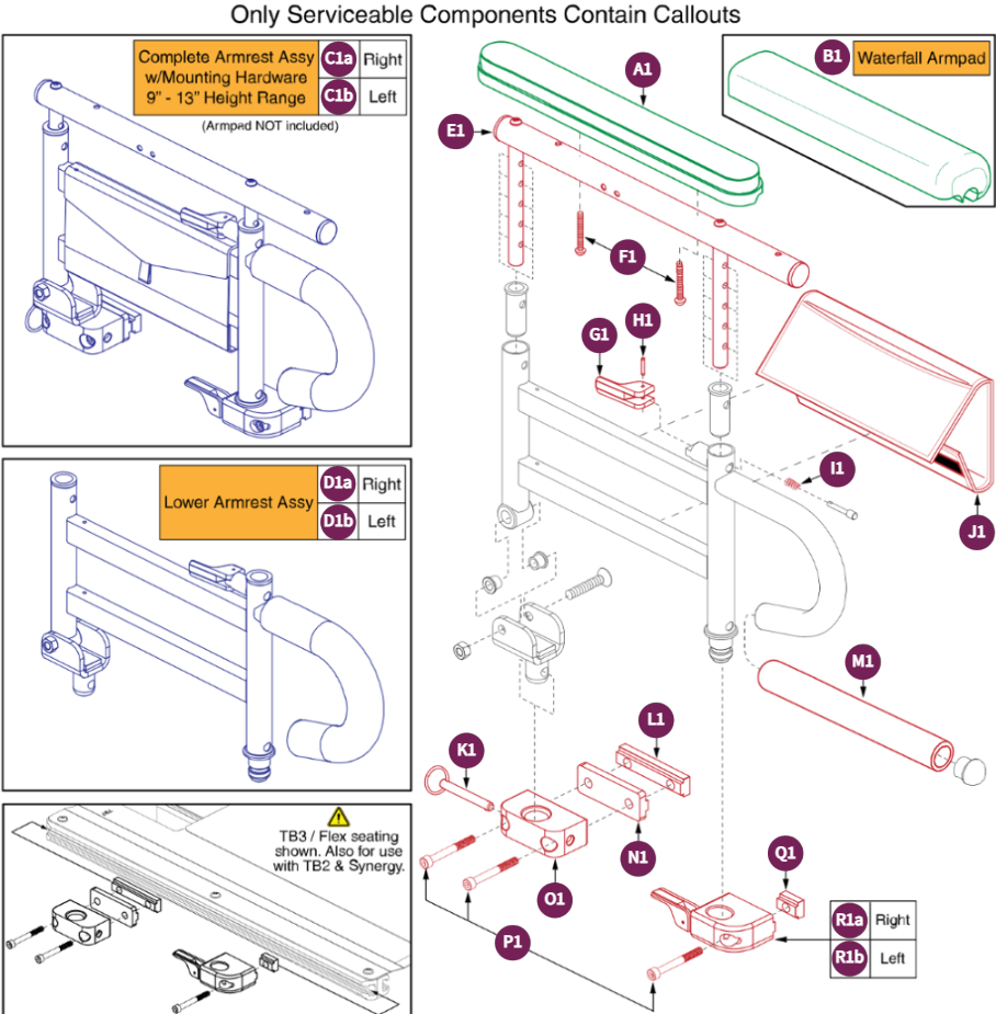 2-Pt FlipUp Arm,Full Lgth,9"-13"H