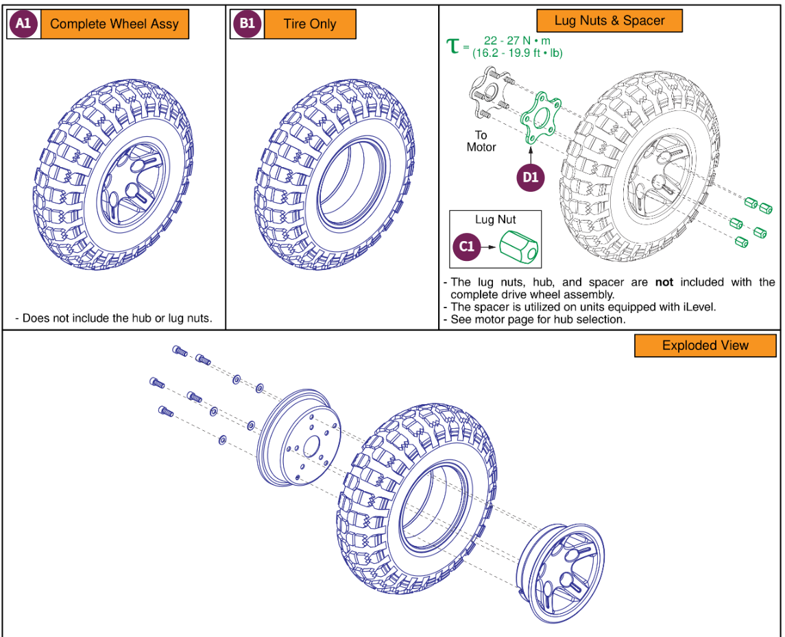 F-F DW,5 Spoke,Black Rim/Knobby Tire, 14x 4,iLevel