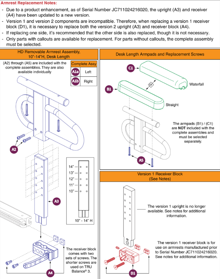 HD Removable Armrests, 10"-14"H, Desk Lgth,TB3