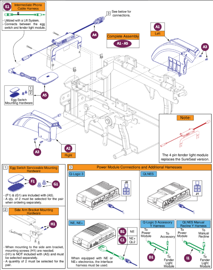 Fender Shrouds w/Lights,4 Pin Module,Edge Ser