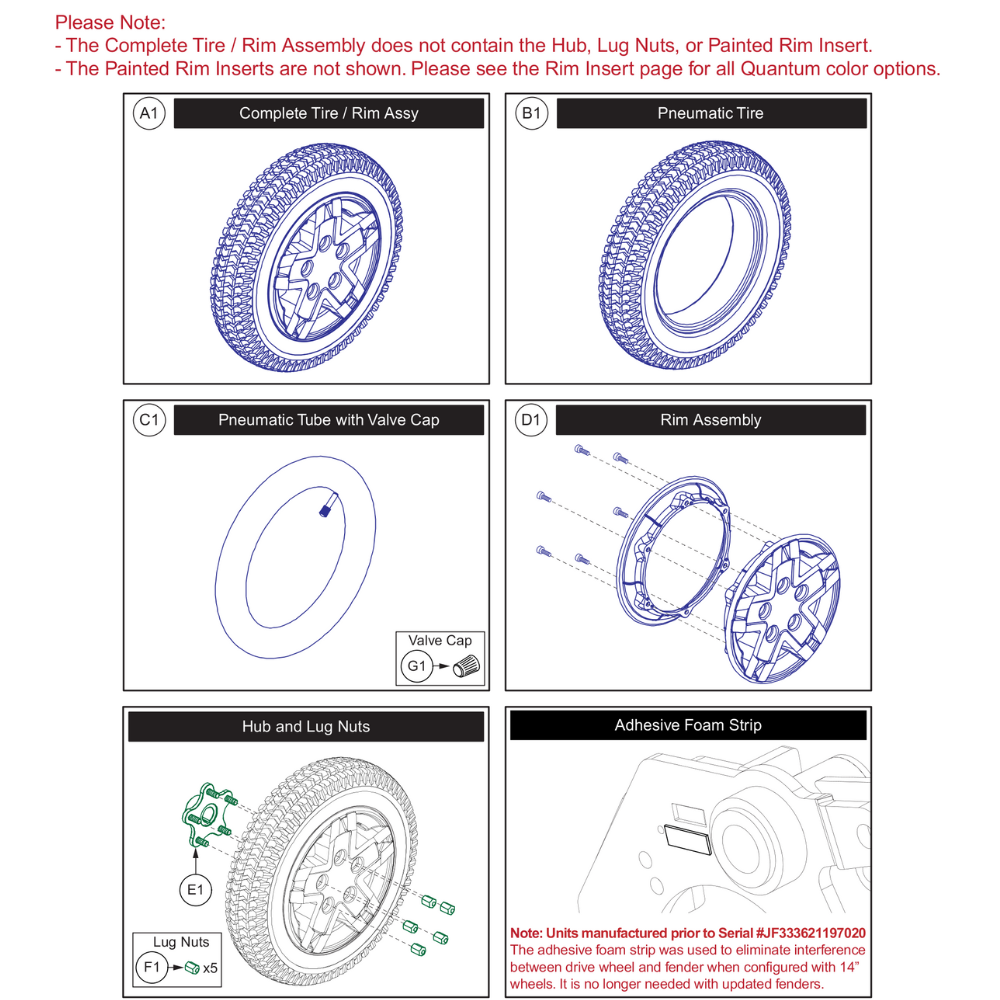 Pneumatic Drive Wheel,5-Spoke,Black Rim/Black Tire