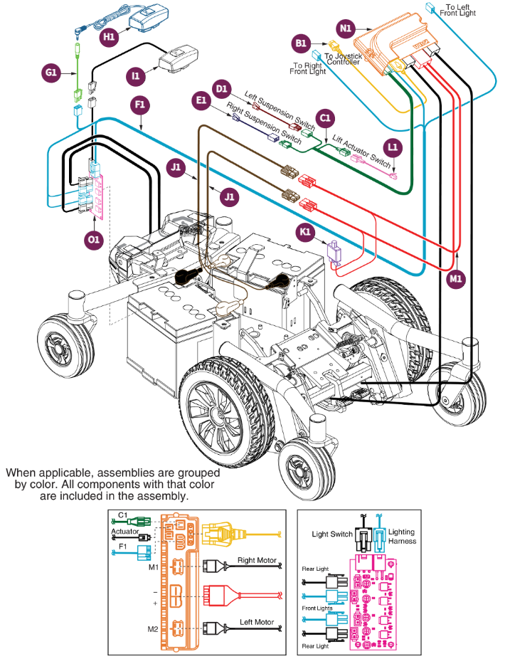 Electrical Assy, VR2, 1 Actuator, Jazzy Air 2