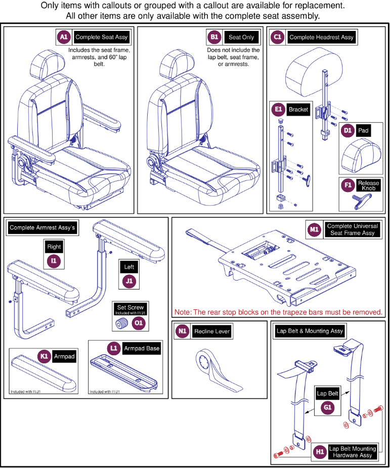 20"W x 18"-20"D Comfort Seat, 115° Ltd. Recline