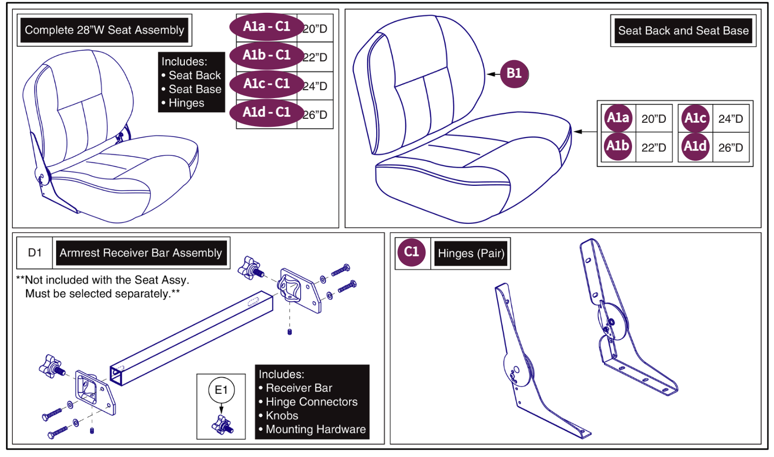 28"W  Medium-Baack Vinyl, DLX Contour