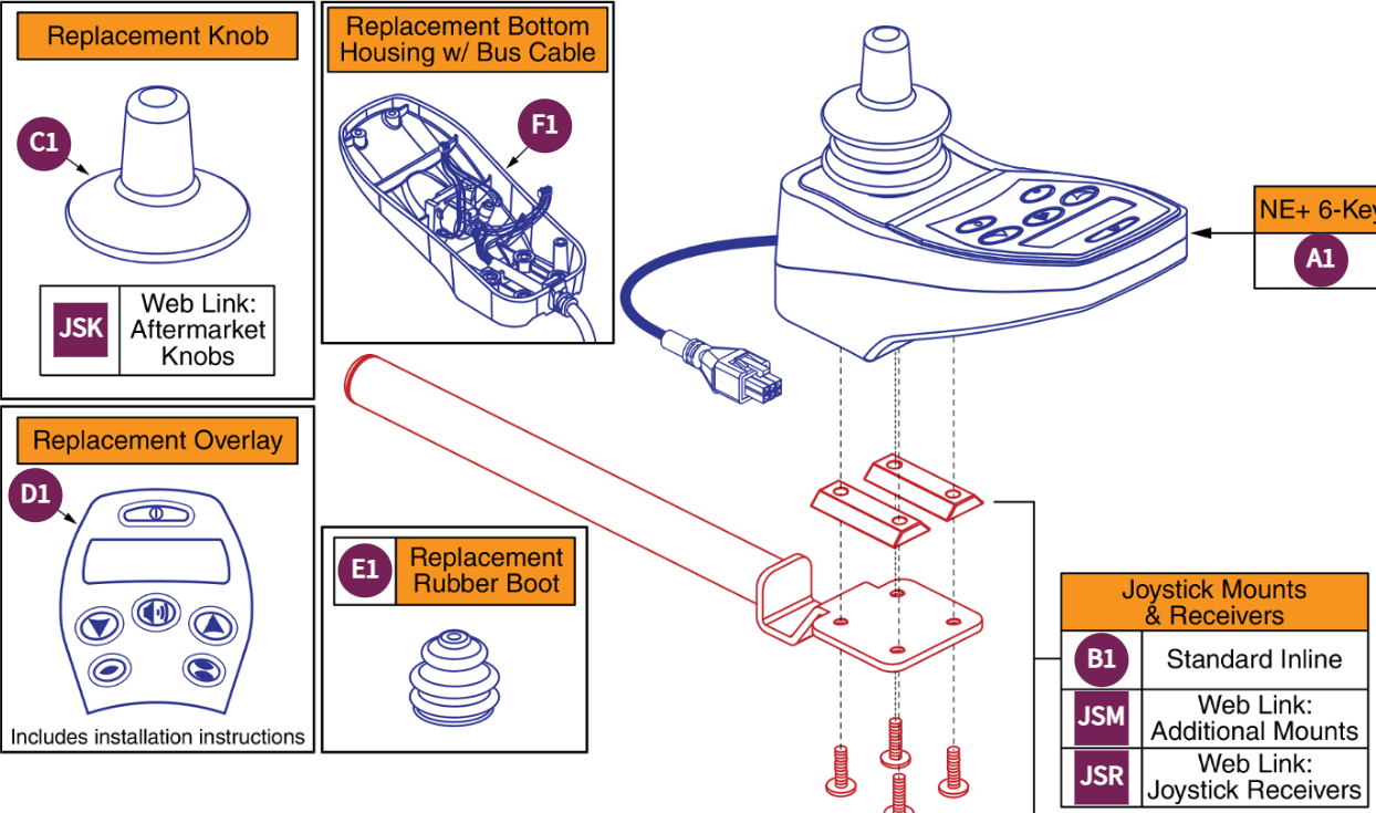 NE+ 6-Key Joystick Assembly