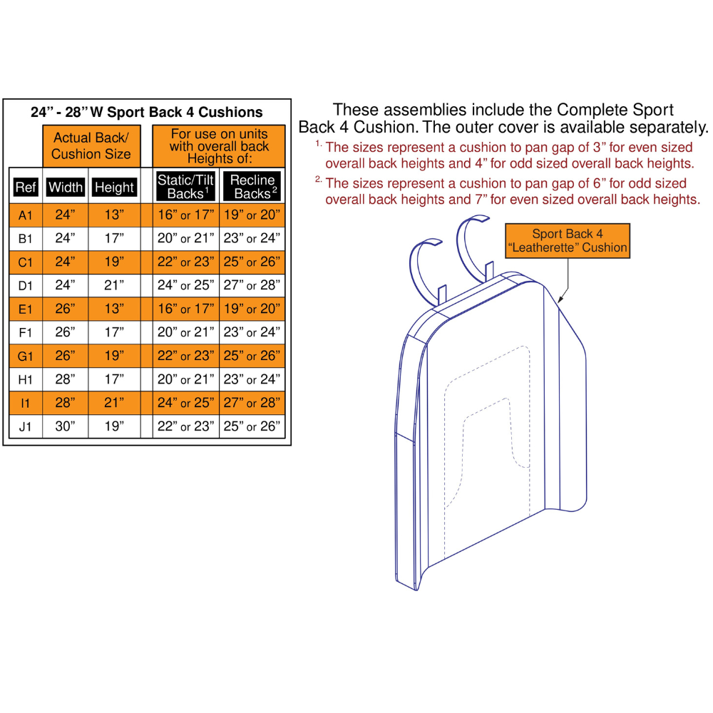 Sport Back 4 Cushions,24"-30"W