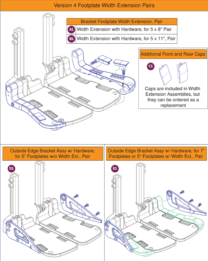 Width Ext & Outside Edge Guards,Adj Footplates,V4