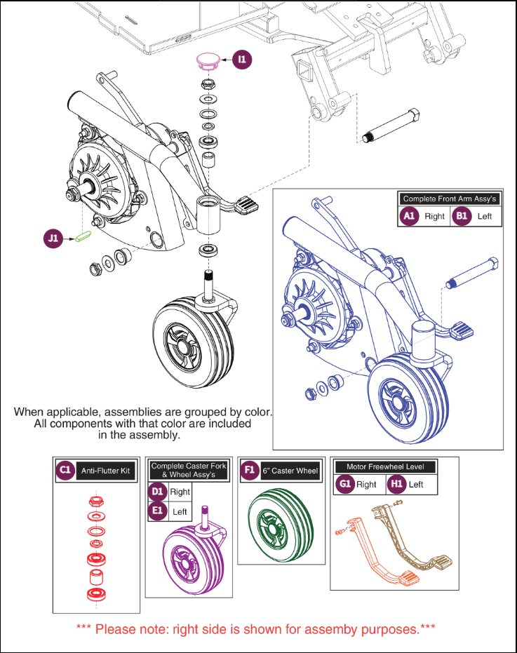 Front Caster Arm w/ Motor Jazzy Air 2