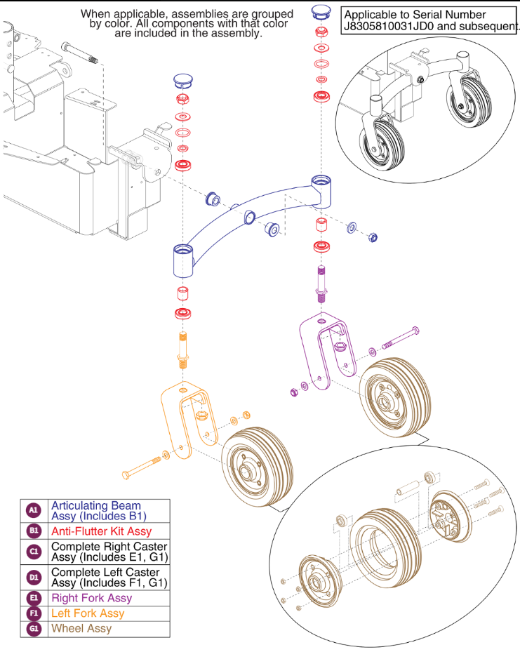 Articulating Beam Assy - Gen 2, Black Wheel