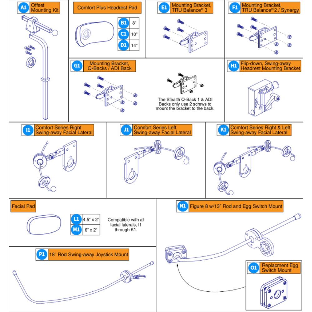 Stealth Offset Headrest Bracket,Pad,Lateral,Mount
