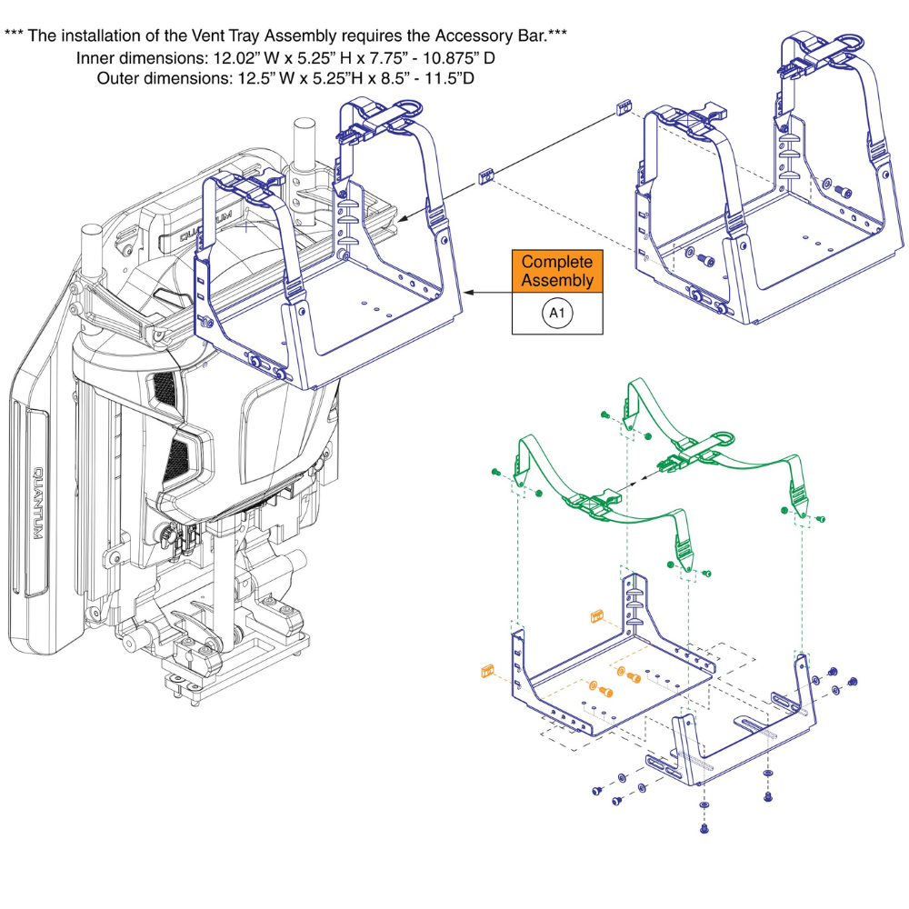 Vent Tray - Depth Adjustable - Accessory Bar Mount