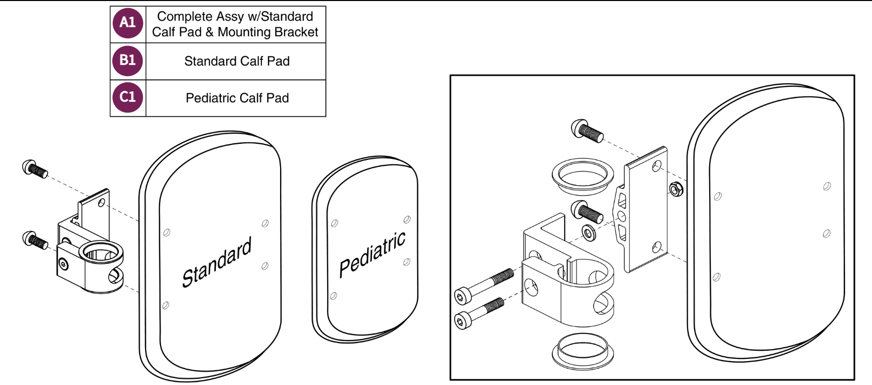Style#12 ELR Calf Pad Assy's Standard