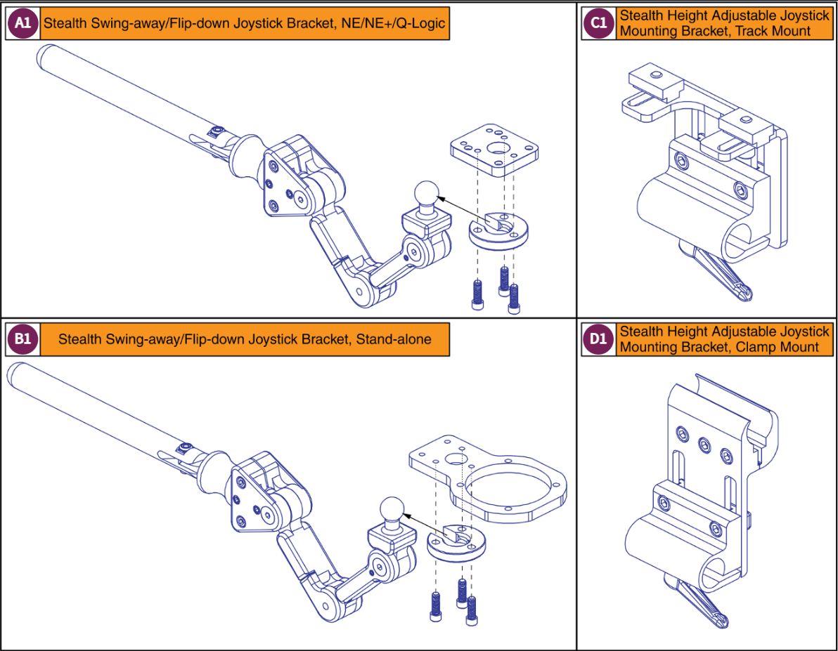 Stealth Swing-away/Flip Down Joystick Brackets,Mts