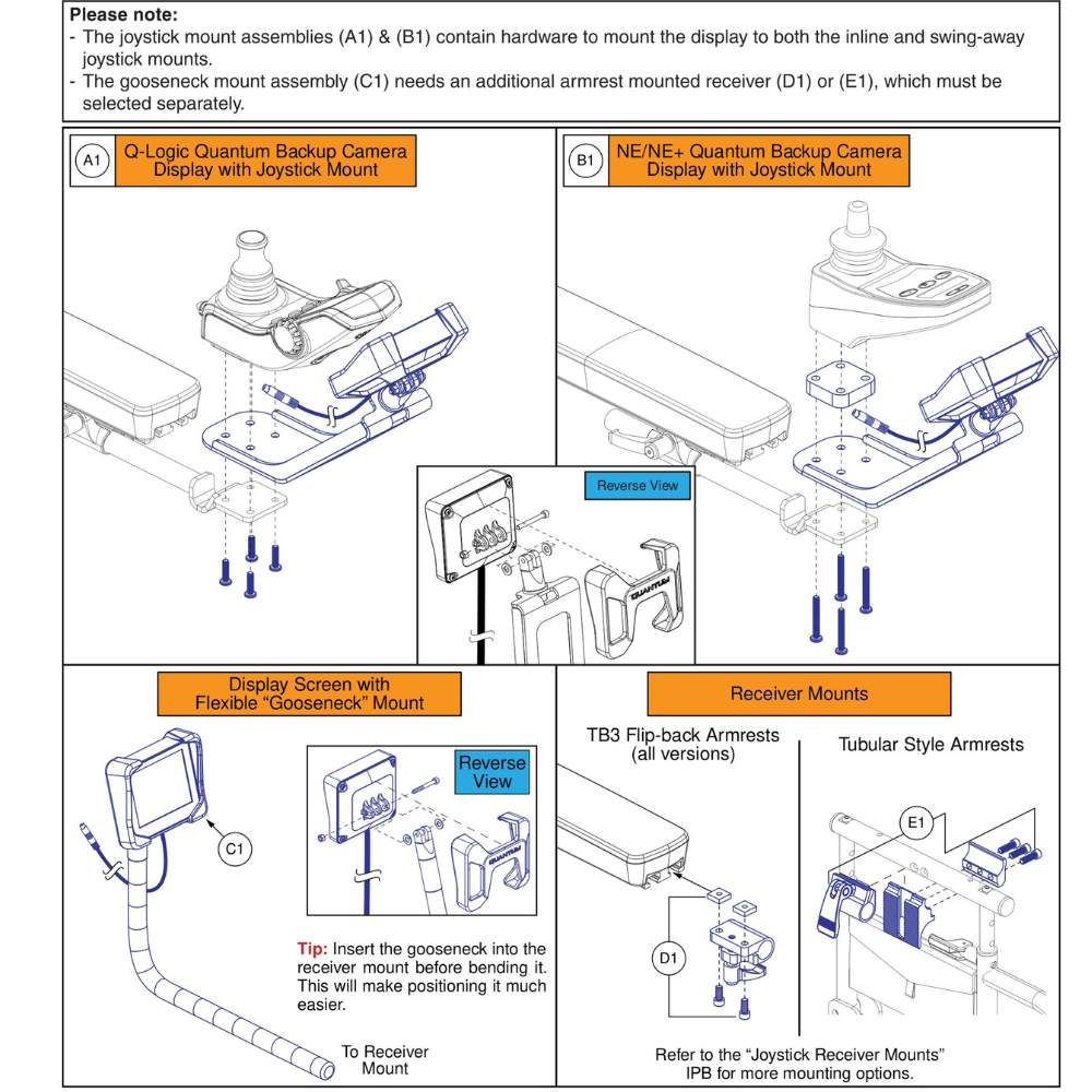 Quantum® Backup Camera Display Mounts