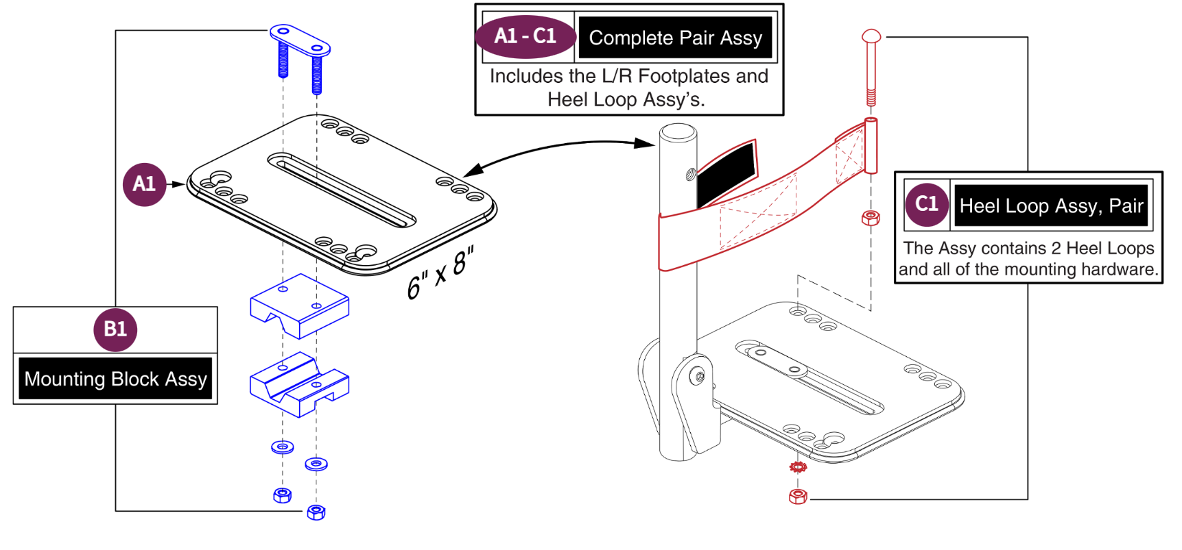 Angle Adj Foot Plate, 6"x 8" - Style#8 Swing-away