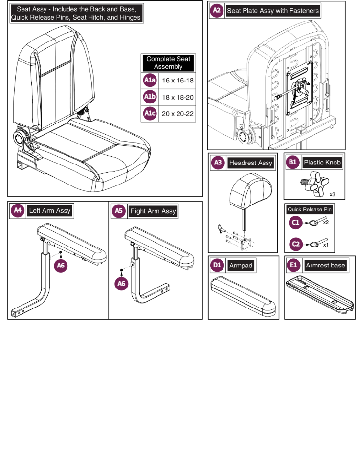 Comfort Seat Assy, Jazzy Select 6 2.0