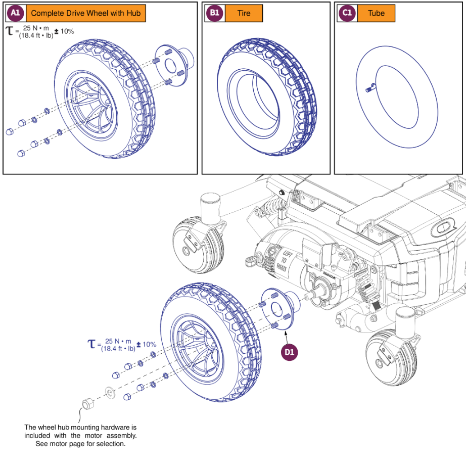 Pneumatic"Knobby",4 Spoke,Black Rim/Charcoal Tire