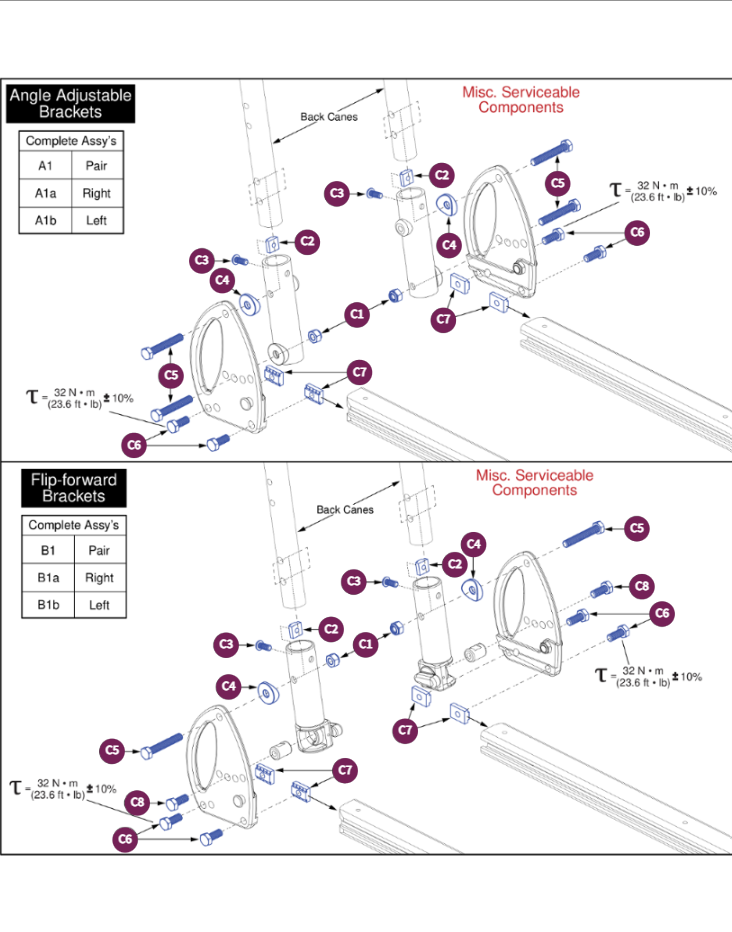 Angle Adj & Flip-forward Back Cane Brackets, TB3