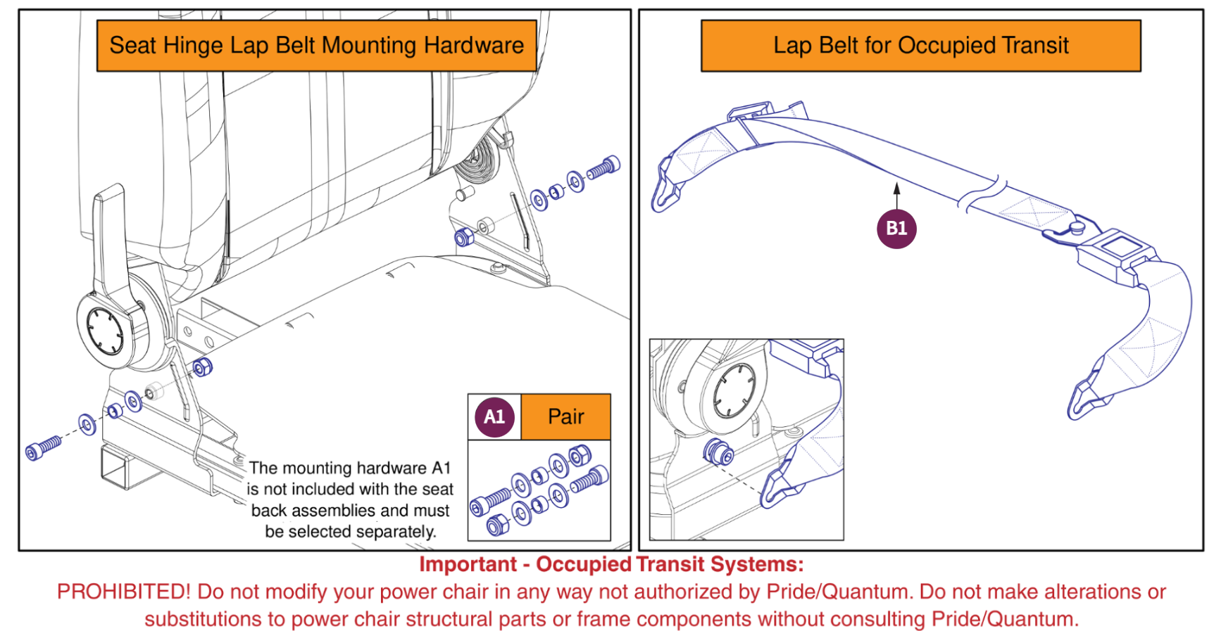 Occupied Transit Lap Belt & Mount, Comfort Seats