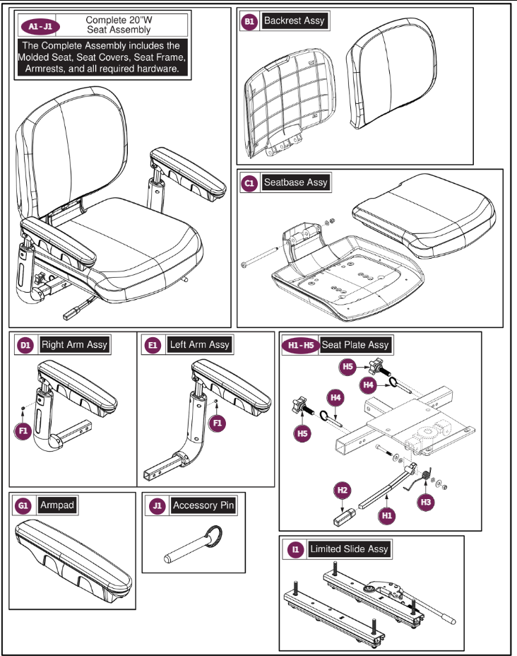 Seat Assy, Deluxe Stadium, Foldable w/Sliders 20"