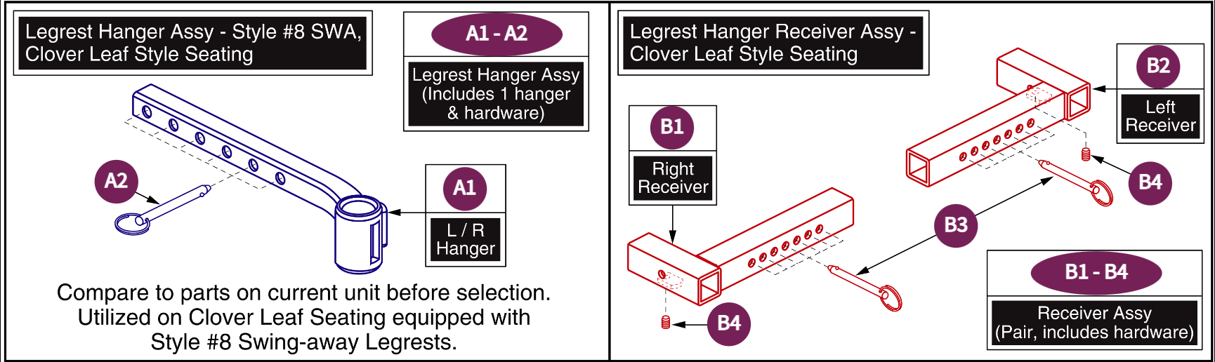 Legrest Hanger Style#8 SWA Clover Leaf Seat Frame