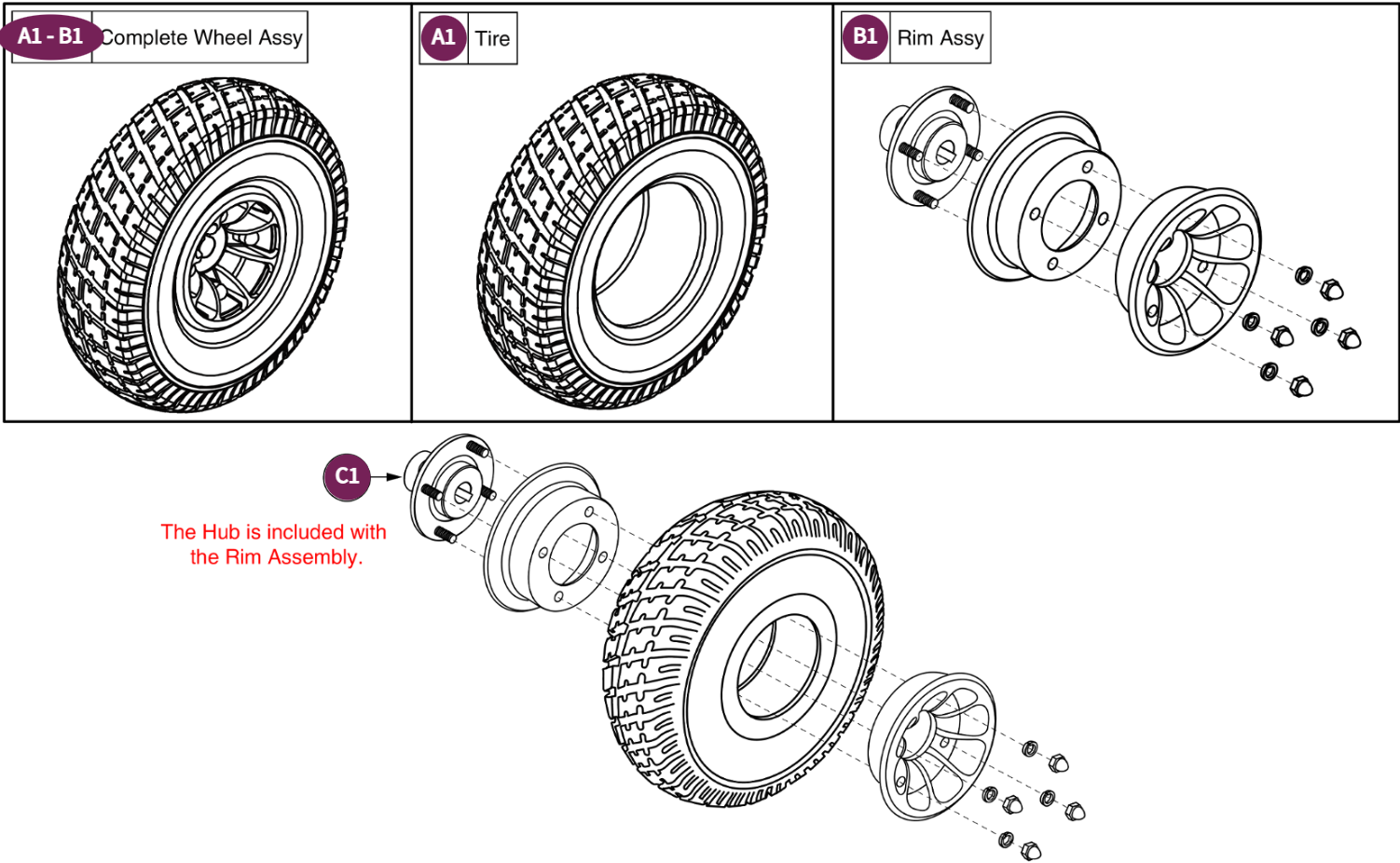 10" Flat-free Wheel Assy,Black Rim/Gray Tire