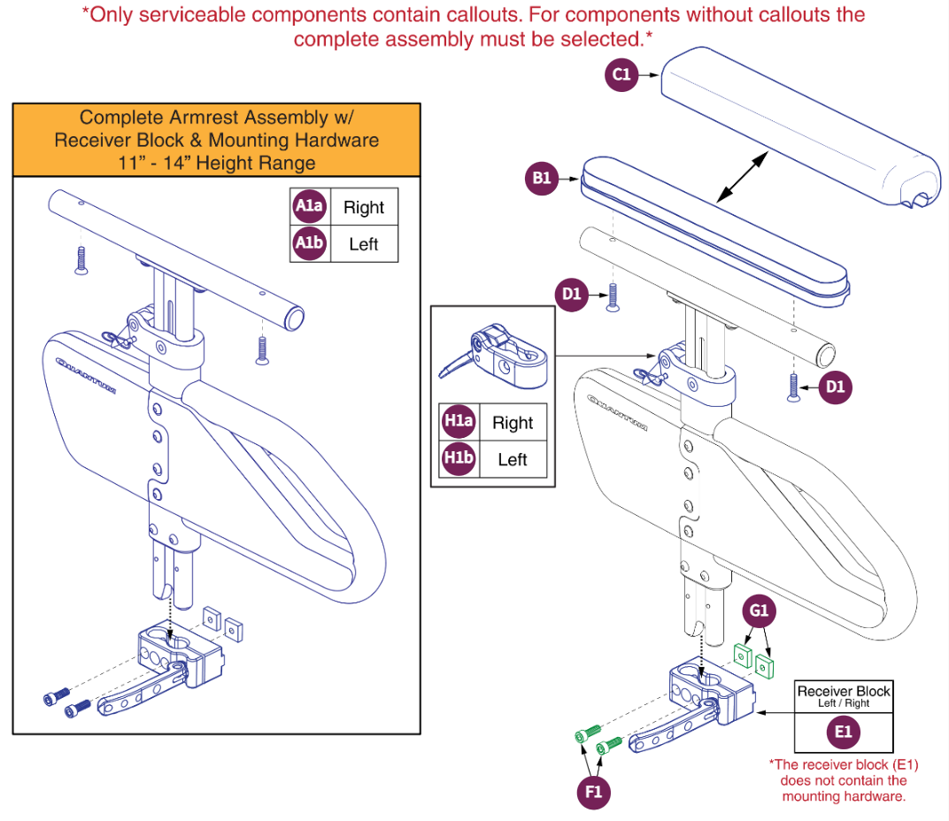 Full Lgth,Single Post,Ht Adj Armrest,11-14"H,TB3