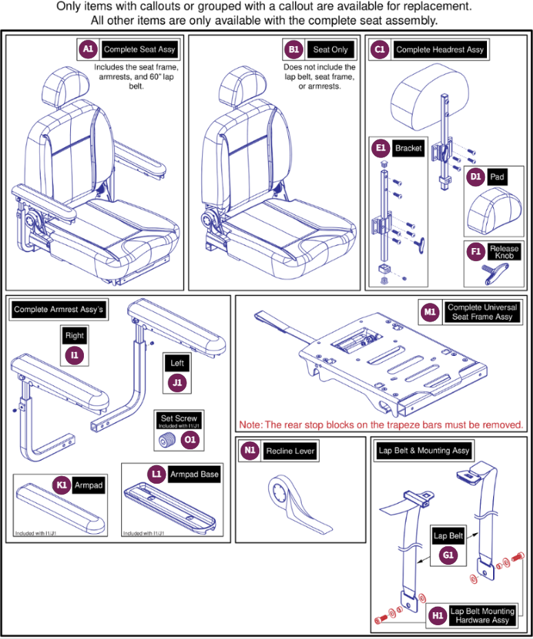 22"W x 20"-22"D Comfort Seat, 115° Ltd. Recline