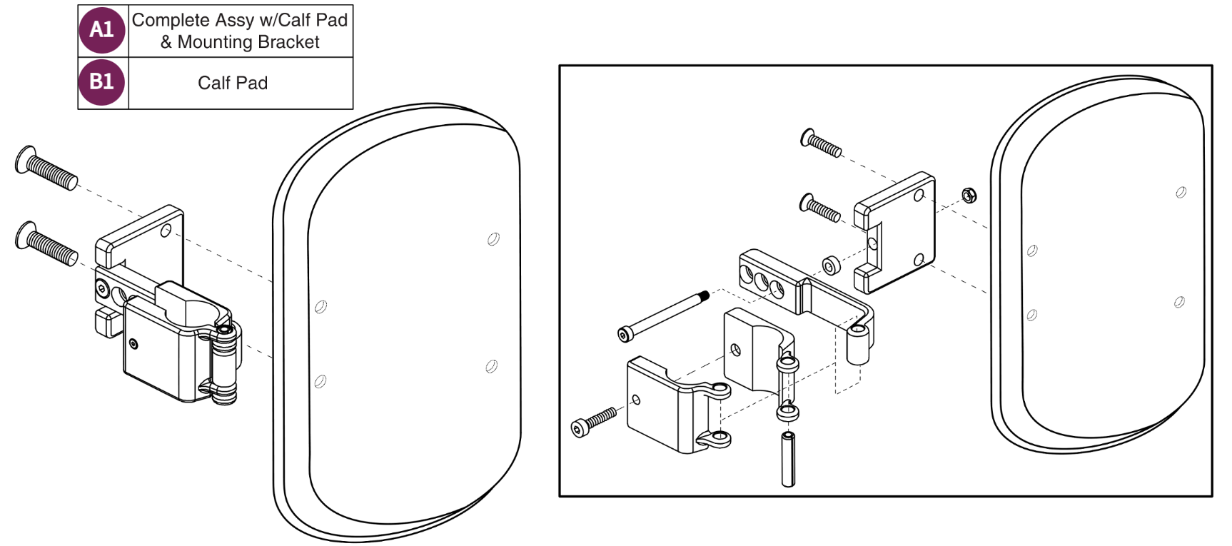 Style #12 ELR Calf Pad Assy, 3 Hole Adj