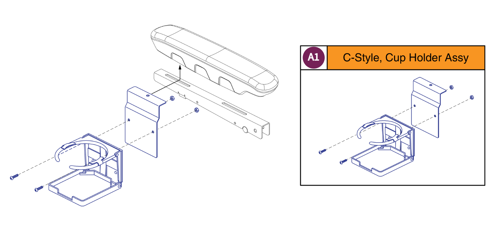 Style C Cup Hldr-Molded Comfort Seat Armpads