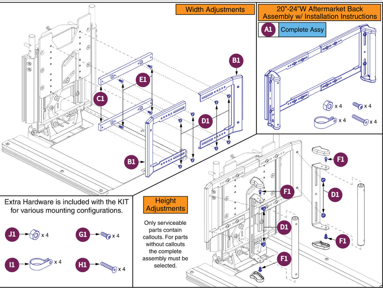 20"-24"W Aftermarket Back Adapter Kit,TB3/4