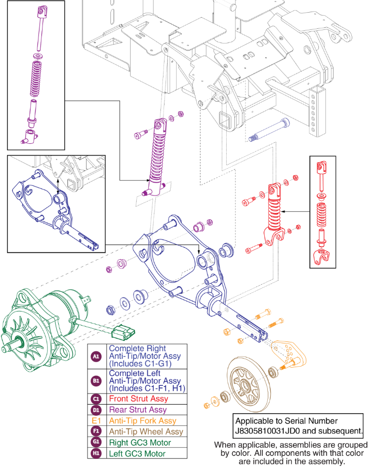 Anti-tip Assy w/Motor GC3 (Black Wheel)