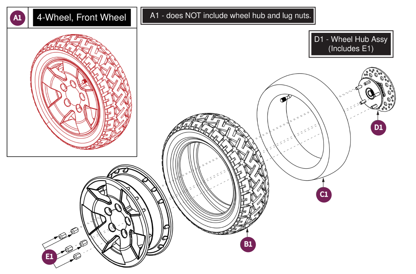 Front Pneumatic Wheel Assy