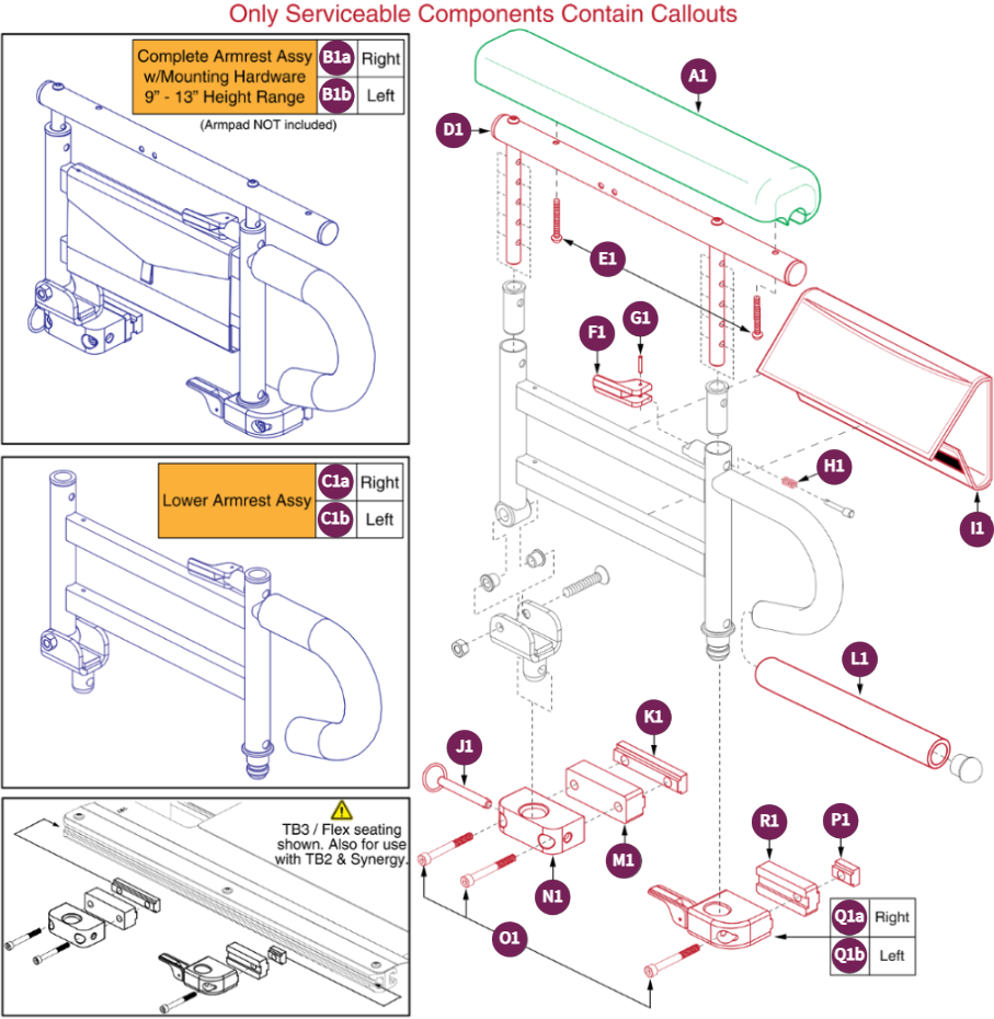 2 Pt FlipUp Arm,Full Lgth,Waterfall Spacer,9"-13"H
