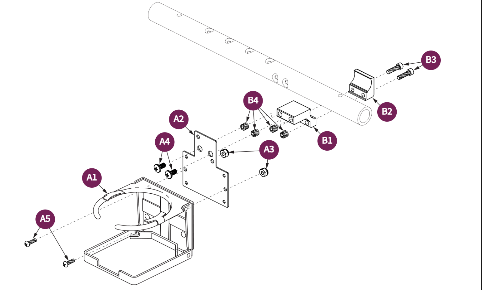 Cup Holder-Tubular Armrest Mounted