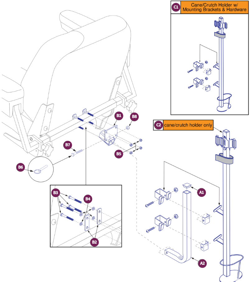 Cane/Crutch Holder-Pinchless Hinge,Medium BackSeat