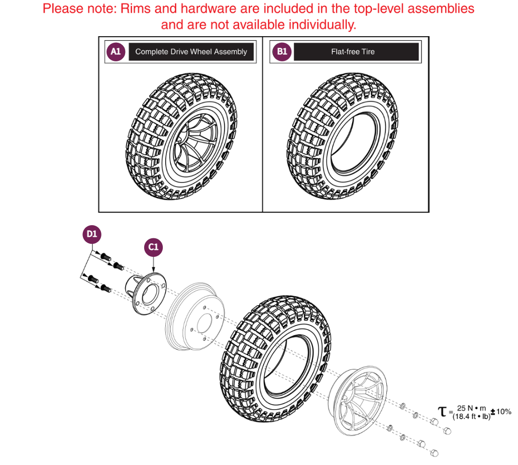 Flat-free Drive Wheel Assy J/Q1450