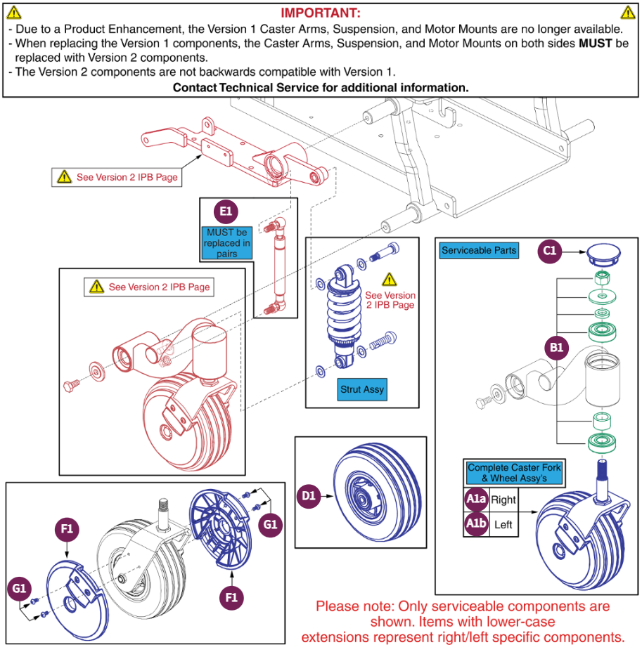 Front Caster Arm & Front Susp Assy, V1 J600ES