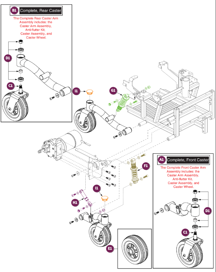 Caster Assy - Right Front, Right Rear