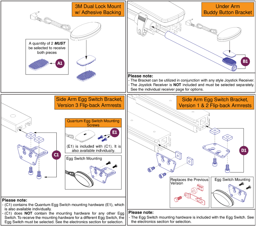 Egg Switch / Buddy Button Mounting Brackets