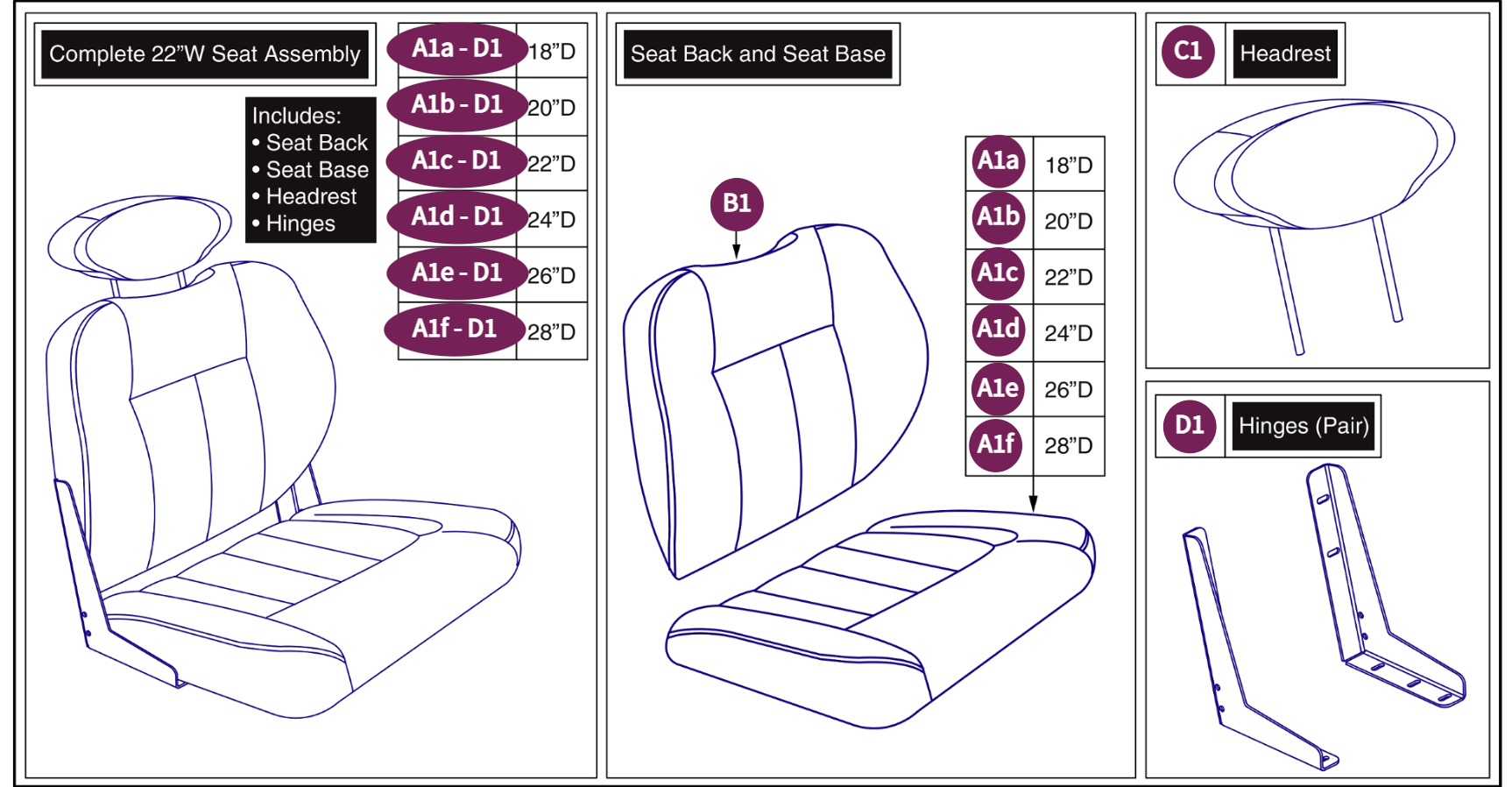 22"W Hi-Back Vinyl, HD DLX Contour