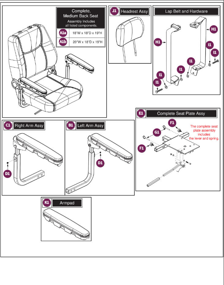 Medium Back Seat (19"H) Assy