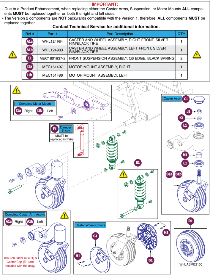 Front Caster Arm & Front Susp. Assy, V2 J600ES